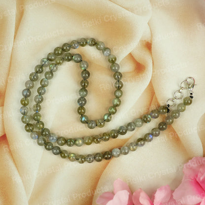 Natural Crystal Stone 6 mm Round Bead Necklace Mala for Girls & Women