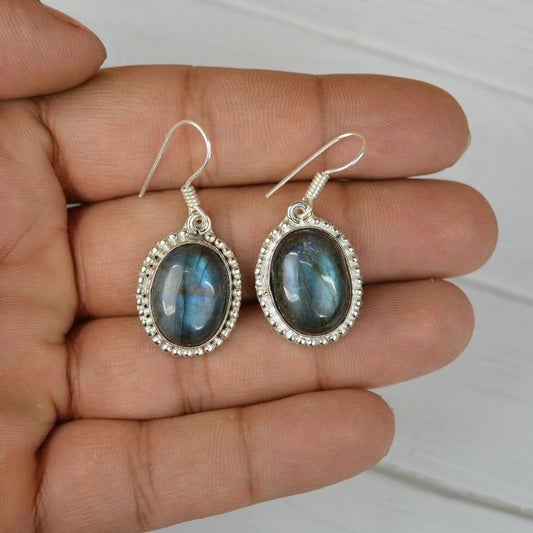 Labradorite Crystal Stone Oval Shape Earring