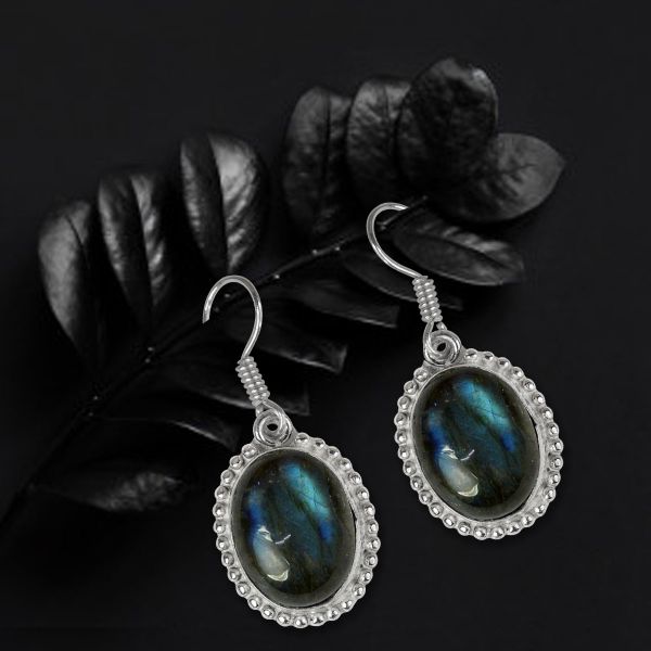 Labradorite Crystal Stone Oval Shape Earring