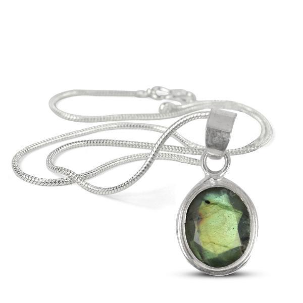 Natural AAA Labradorite Pendant with Metal Chain Natural Crystal Stone Locket for Unisex