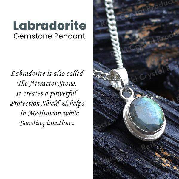 Natural AAA Labradorite Pendant with Metal Chain Natural Crystal Stone Locket for Unisex