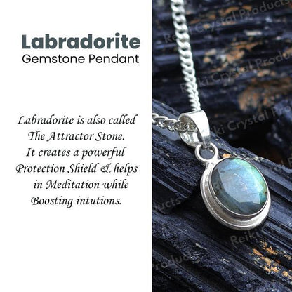 Natural AAA Labradorite Pendant with Metal Chain Natural Crystal Stone Locket for Unisex
