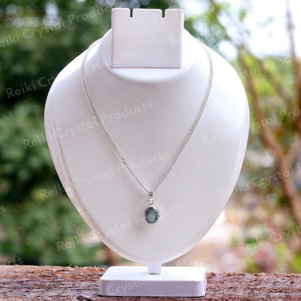 Natural AAA Labradorite Pendant with Metal Chain Natural Crystal Stone Locket for Unisex