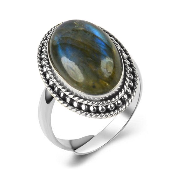 Natural Adjustable Gemstone Silver Ring for Unisex