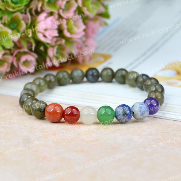 Natural Crystal Stone with 7 Chakra 8 mm Bracelet for Unisex