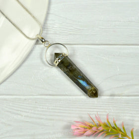Labradorite Double Terminated Pencil Pendant With Chain