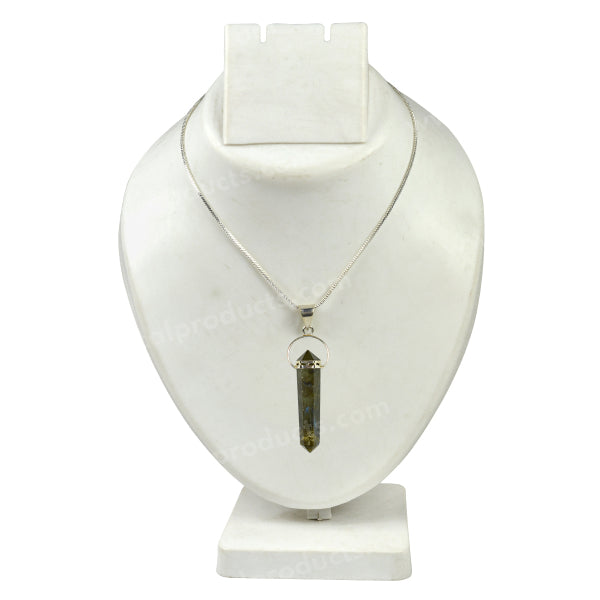 Labradorite Double Terminated Pencil Pendant With Chain