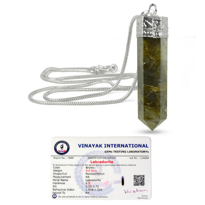 Certified AAA Natural Crystal Stone Pencil Shape Pendant - Locket with Metal Chain