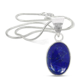 Natural Lapis Lazuli Oval Shape Pendant Locket with Metal Chain for Unisex