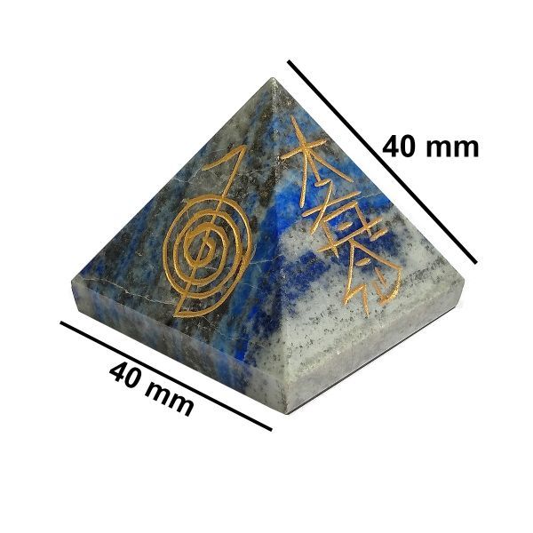 Natural Lapis Lazuli Reiki Symbol Engraved Pyramid