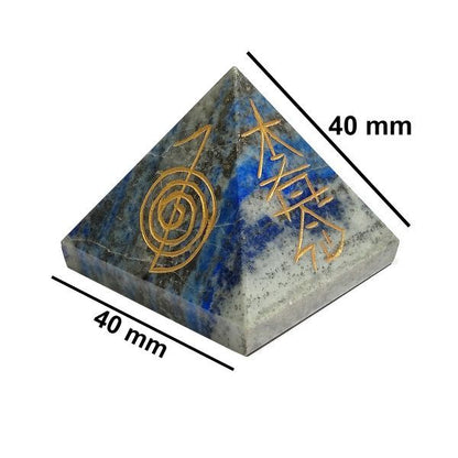 Natural Lapis Lazuli Reiki Symbol Engraved Pyramid