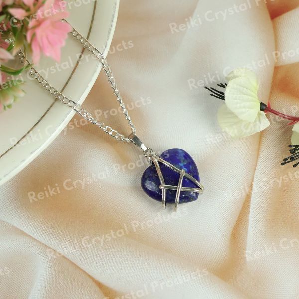 Natural Crystal Stone Heart Shape Pendant - Locket with Metal Chain