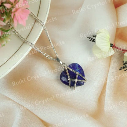 Natural Crystal Stone Heart Shape Pendant - Locket with Metal Chain
