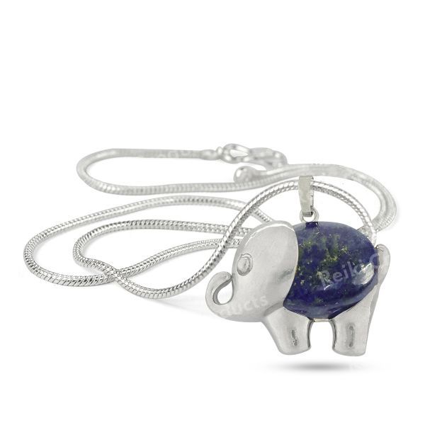 Natural Crystal Stone Elephant Shape Pendant - Locket with Metal Chain