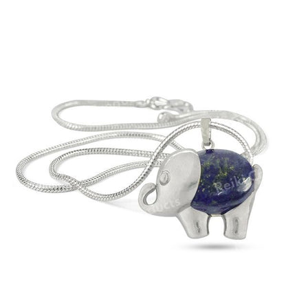 Natural Crystal Stone Elephant Shape Pendant - Locket with Metal Chain