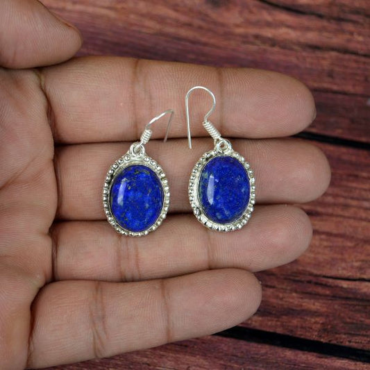 Lapis Lazuli Crystal Stone Oval Shape Earring