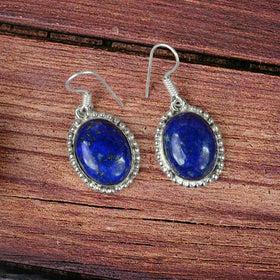 Polished Lapis Lazuli Crystal Oval Earrings Close View
