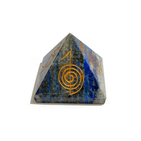 Natural Lapis Lazuli Reiki Symbol Engraved Pyramid