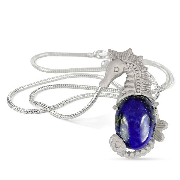 Natural Crystal Stone Seahorse Shape Pendant - Locket with Metal Chain
