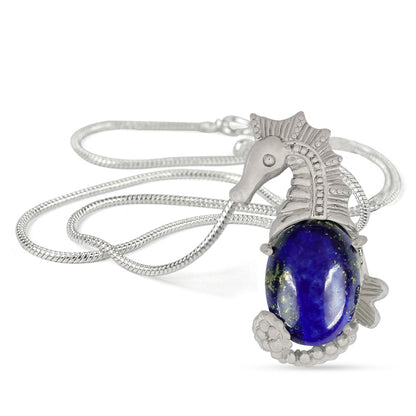 Natural Crystal Stone Seahorse Shape Pendant - Locket with Metal Chain