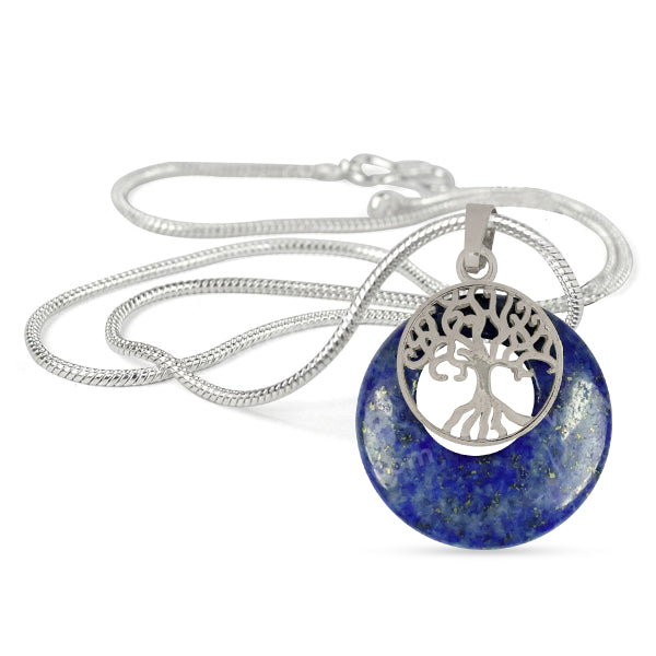 Natural Crystal Stone Tree of Life Charm Pendant - Locket with Metal Chain