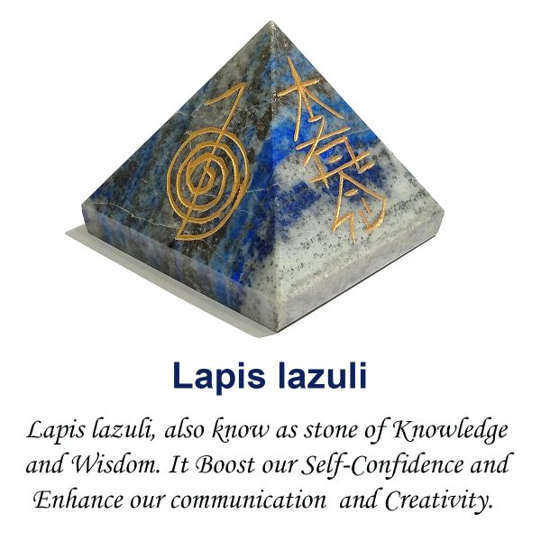 Natural Lapis Lazuli Reiki Symbol Engraved Pyramid