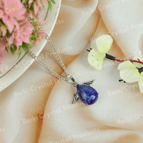 Natural Crystal Stone Angel Shape Pendant with Metal Chain
