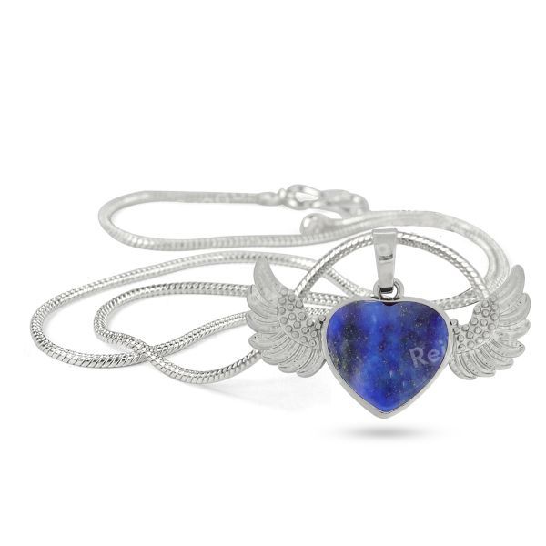 Natural Crystal Stone Angel Wings Heart Shape Pendant - Locket with Metal Chain