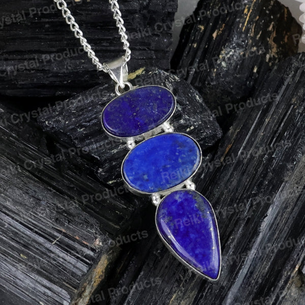 Natural Crystal Stone Pendant - Locket with Metal Chain