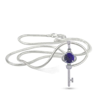 Natural Crystal Stone Key Shape Pendant - Locket with Metal Chain