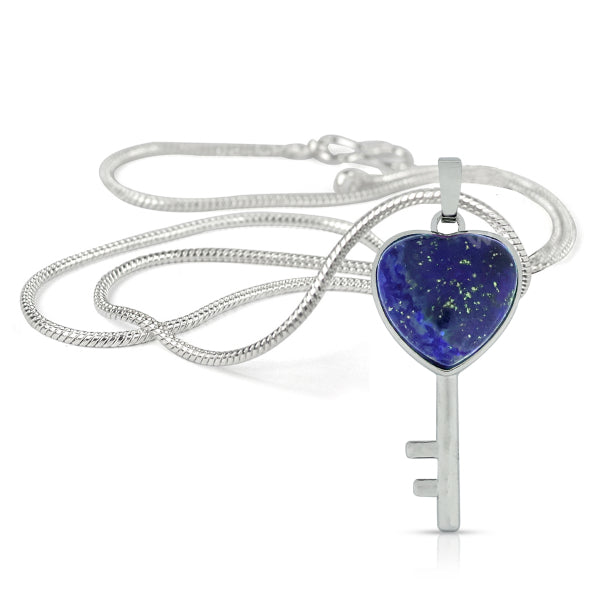 Natural Crystal Stone Heart Key Shape Pendant - Locket with Metal Chain
