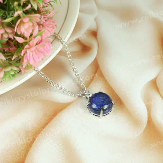Natural Crystal Stone Round Shape Pendant - Locket with Metal Chain