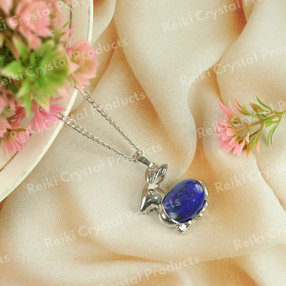 Natural Crystal Stone Rabbit Shape Pendant - Locket with Metal Chain