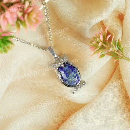 Natural Crystal Stone Owl Shape Pendant - Locket with Metal Chain