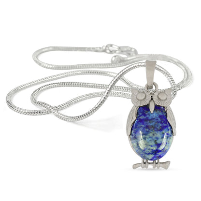 Natural Crystal Stone Owl Shape Pendant - Locket with Metal Chain