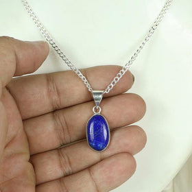 Natural Lapis Lazuli Oval Shape Pendant Locket with Metal Chain for Unisex