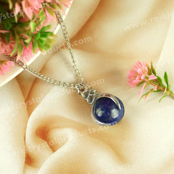 Natural Crystal Stone Ball Shape Pendant - Locket with Metal Chain