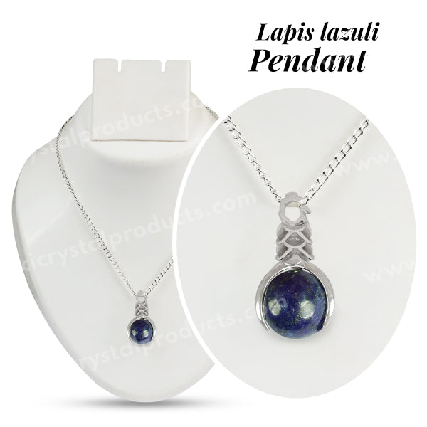 Natural Lapis Lazuli Crystal Stone Ball Shape Pendant - Locket with Metal Chain