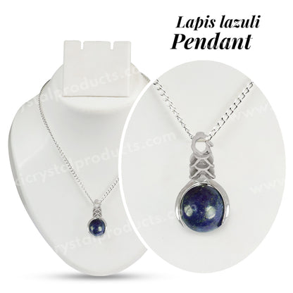 Natural Lapis Lazuli Crystal Stone Ball Shape Pendant - Locket with Metal Chain