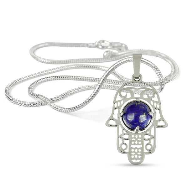 Natural Crystal Stone Hamsa Charm Pendant - Locket with Metal Chain