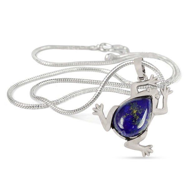 Natural Crystal Stone Frog Shape Pendant-Locket with Metal Chain