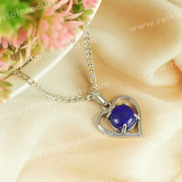 Natural Crystal Stone Heart Shape Pendant - Locket with Metal Chain