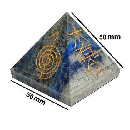 Natural Lapis Lazuli Reiki Symbol Engraved Pyramid