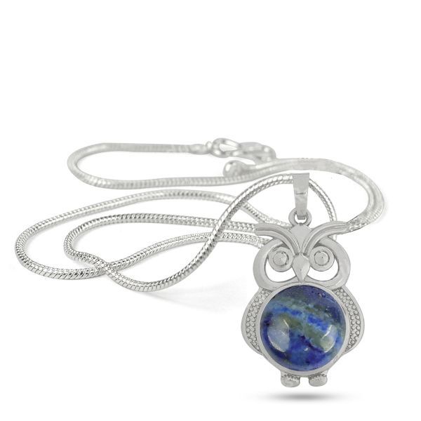 Natural Crystal Stone Owl Shape Pendant - Locket with Metal Chain