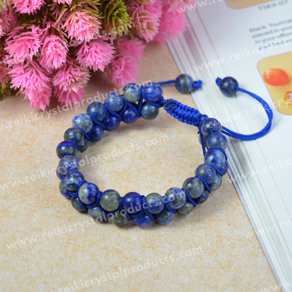Natural Double Line Stone Macrame Nylon Cord Adjustable 8 mm Bracelet for Unisex