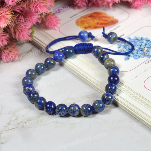 Natural Single Line Stone Macrame Nylon Cord Adjustable 8 mm Bracelet for Unisex