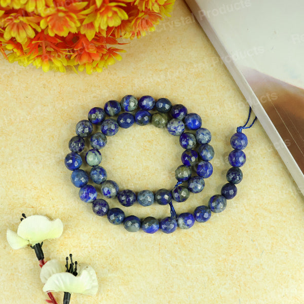 Lapis Lazuli 8 mm Faceted Loose Beads 45-50 pcs for Making Bracelet Mala Necklaces