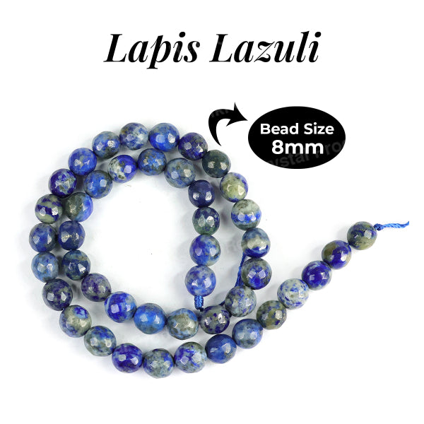 Lapis Lazuli 8 mm Faceted Loose Beads 45-50 pcs for Making Bracelet Mala Necklaces