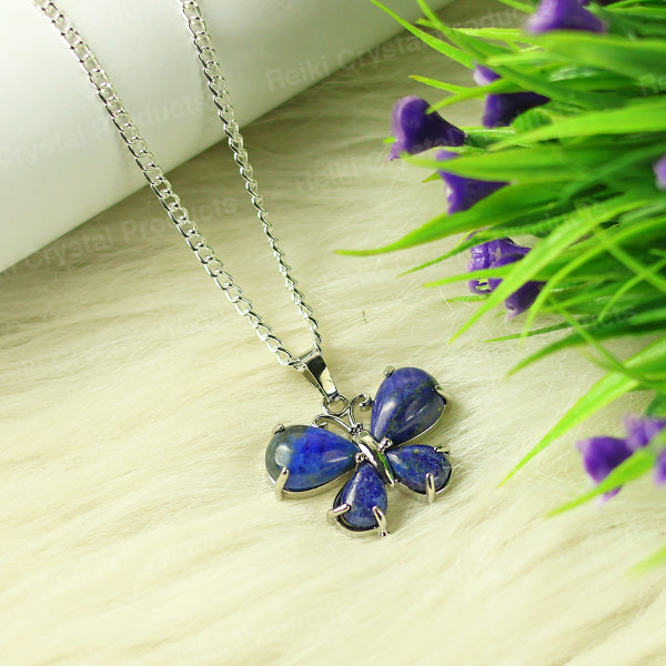 Natural Butterfly Shape Pendant - Locket with Chain for Women Girls