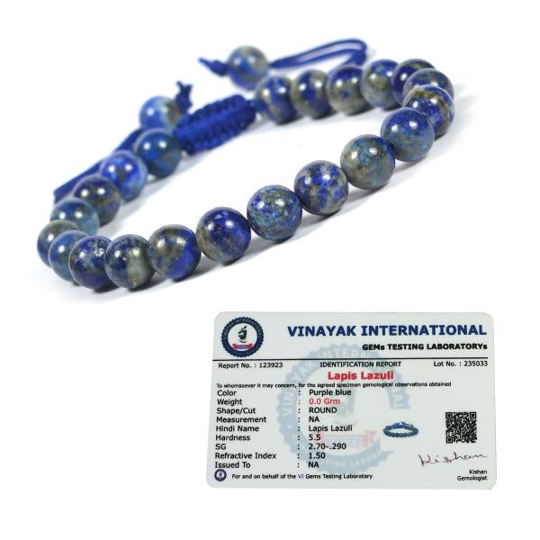 Certified Natural Single Line Stone Macrame Nylon Cord Adjustable 8 mm Bracelet for Unisex